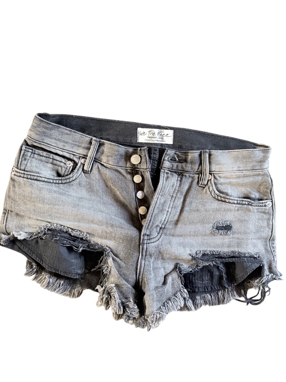 Free people We The Free Washed Black Distressed Denim Shorts Sz 25 micro shorts
